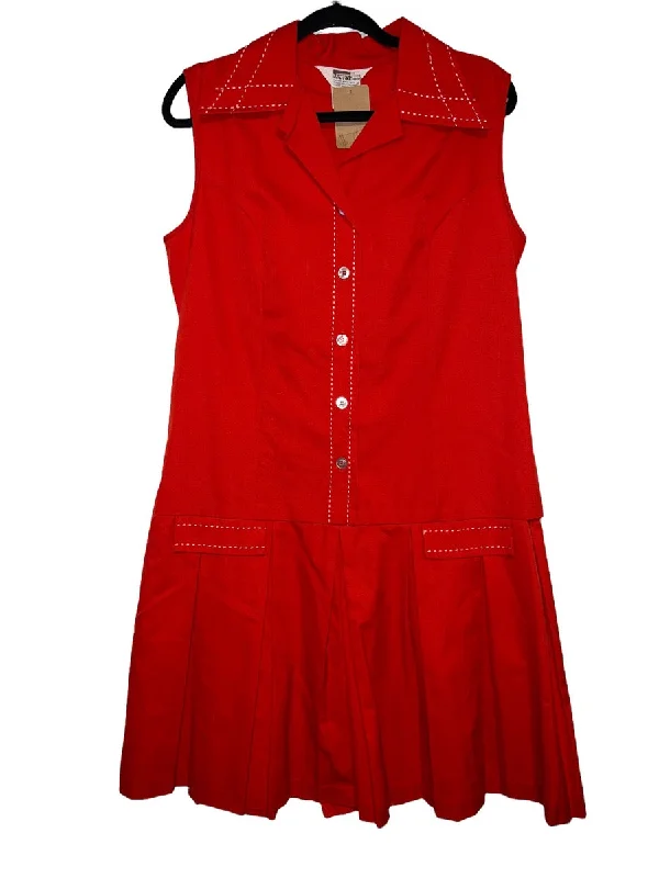1970's Red Romper w Wide Lapels by Montgomery Ward Flowing Sleeve Romper Elegant
