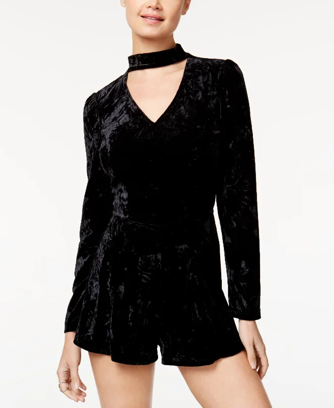 Juniors' Crushed Velvet Choker Romper Shimmer Sequin Romper Party