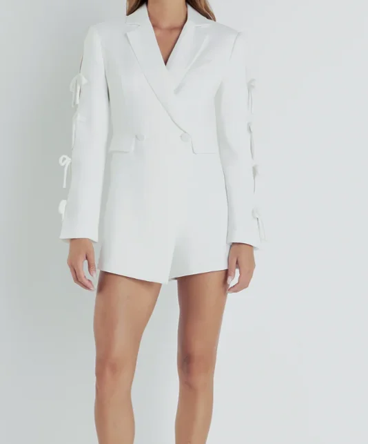 ELR Bow Sleeve Detail Romper Relaxed Linen Romper Summer