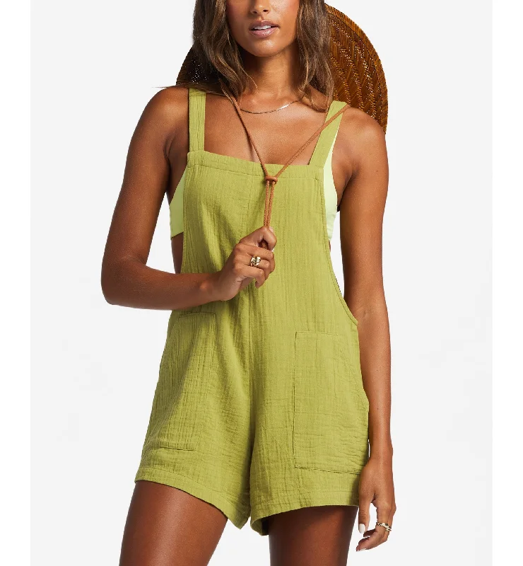 Juniors' Beach Crush Cotton Sleeveless Romper Contrast Trim Romper Cute