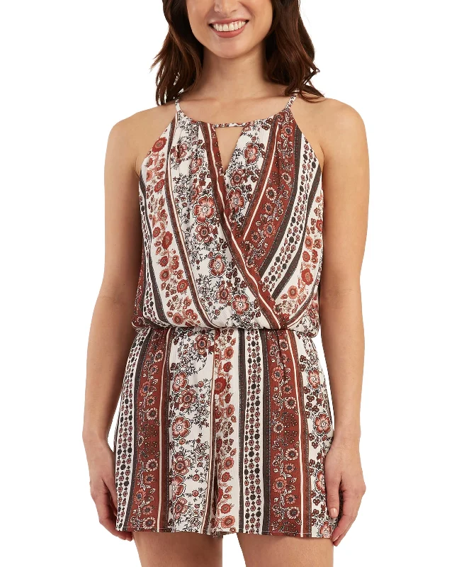 Juniors' Printed Sleeveless Romper Soft Terry Romper Cozy