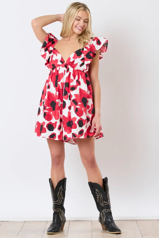 PE Floral Ruffle Tie Back Romper Short Pajama Romper Sleepwear