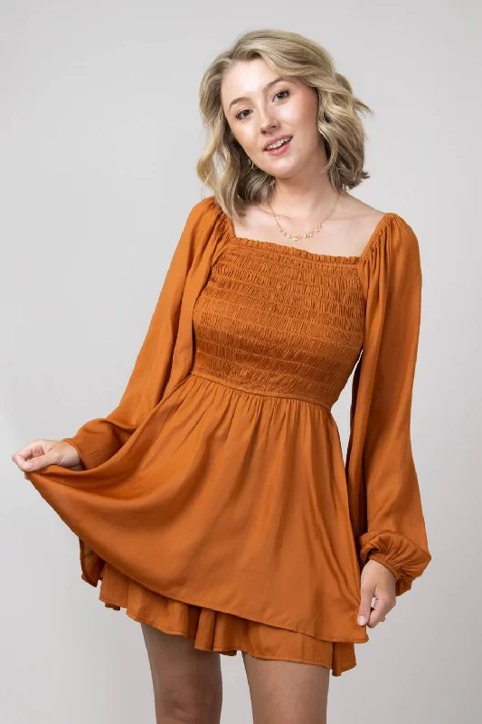 Smocked Bodice Layered Romper for Women in Orange | H30292-GIN Women’s romper with pockets