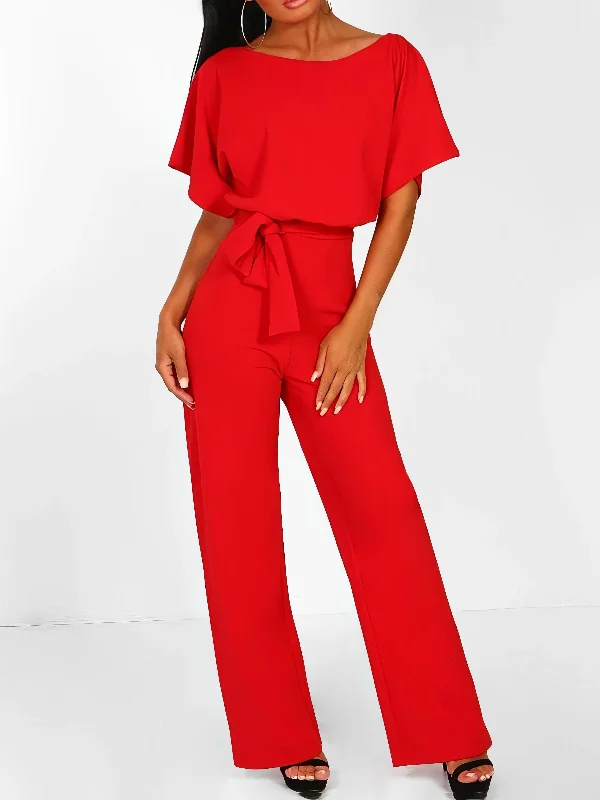 Elegant Lace-up Short-sleeved Women's Romper Sexy summer romper outfit