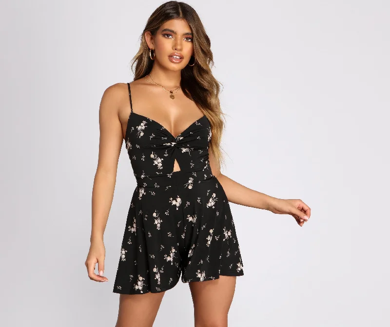 Ditsy Floral Twist Front Romper Tied Front Romper Stylish