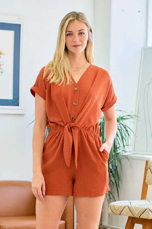 Short Sleeve Front Tie Romper Pastel Romper Soft Look