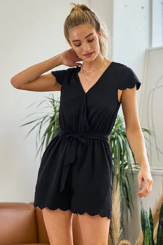 Short V Neck Scallop Romper Women’s romper for brunch