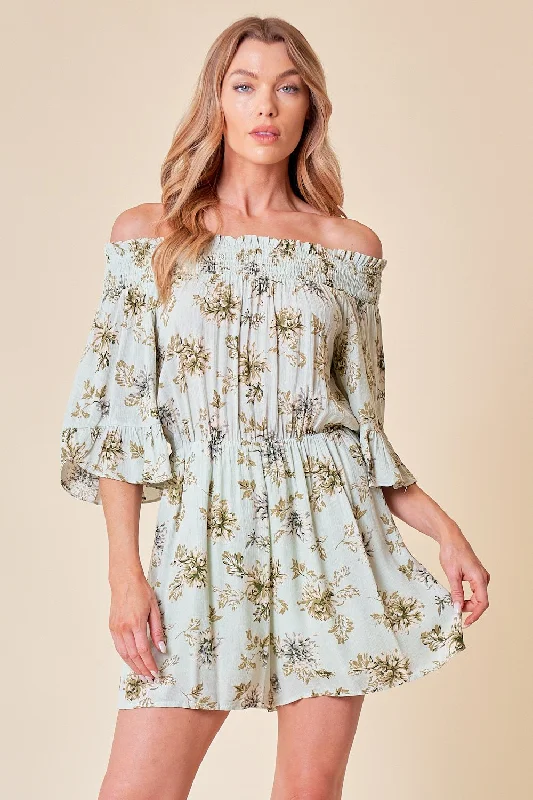 Short Floral Off Shoulder Romper Asymmetrical Shoulder Romper Unique