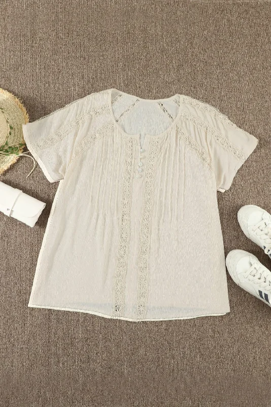 Embroidered Short Sleeve Romper Sheer Sleeve Romper Stylish