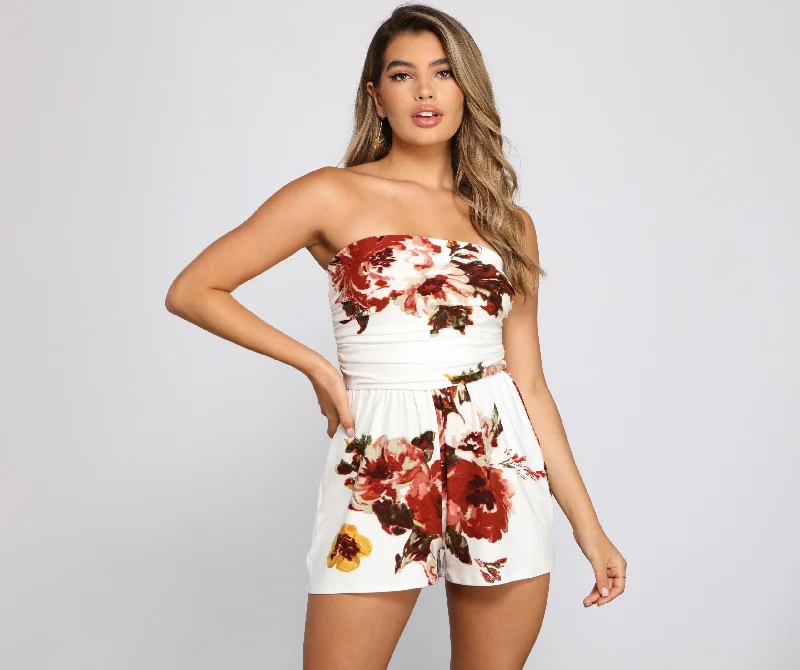Island Dreams Floral Romper Textured Fabric Romper Trendy