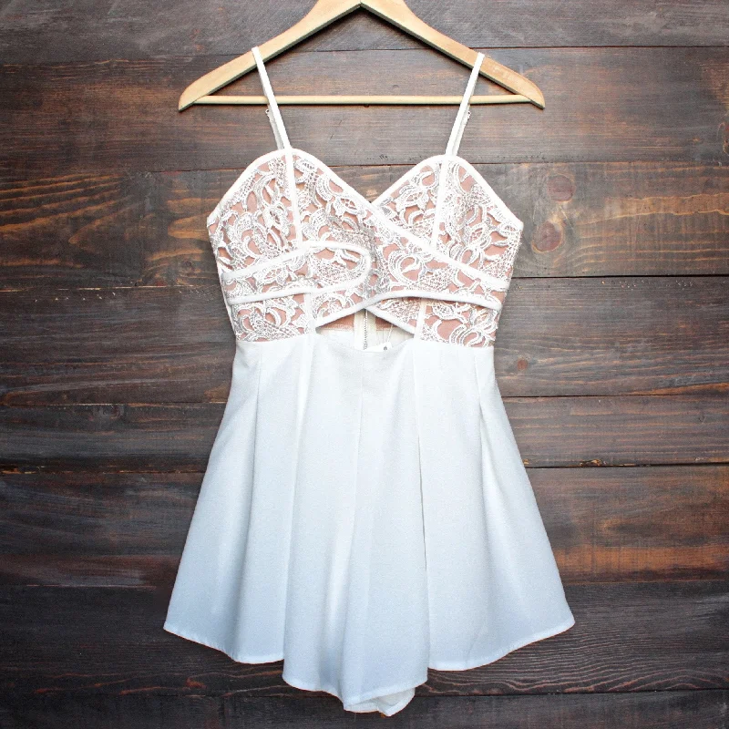 Final Sale - Coco Lace Front Wrap Romper in Ivory Fashion Forward Romper Unique