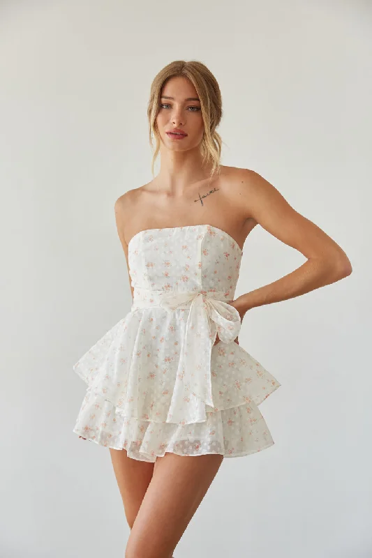 Lucille Strapless Floral Romper High-waisted women’s romper