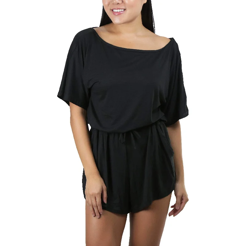 ToBeInStyle Women's Brushed Microfiber Short Sleeves Romper Dotted Print Romper Playful