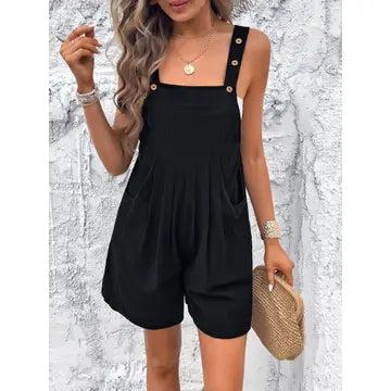 @: Big Ambitions Black Button Strap Romper (Size Large) Relaxed fit women’s romper