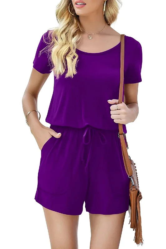 Bingerlily Women Purple Short Sleeve Romper Soft Denim Romper Classic