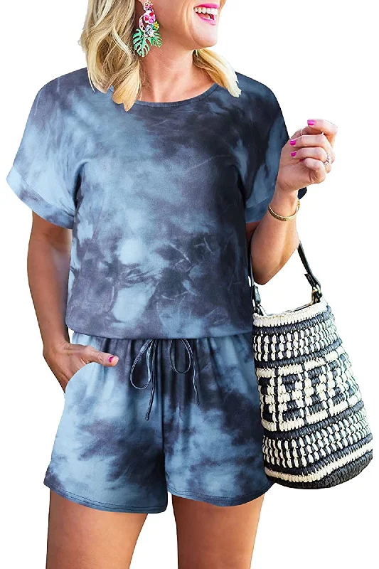 Bingerlily Women Tie Dye Space Short Sleeve Romper Trendy Romper Outfit Idea