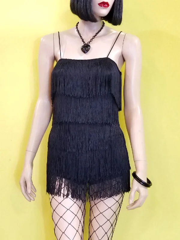 Black Fringed Romper Fun Patchwork Romper Trendy