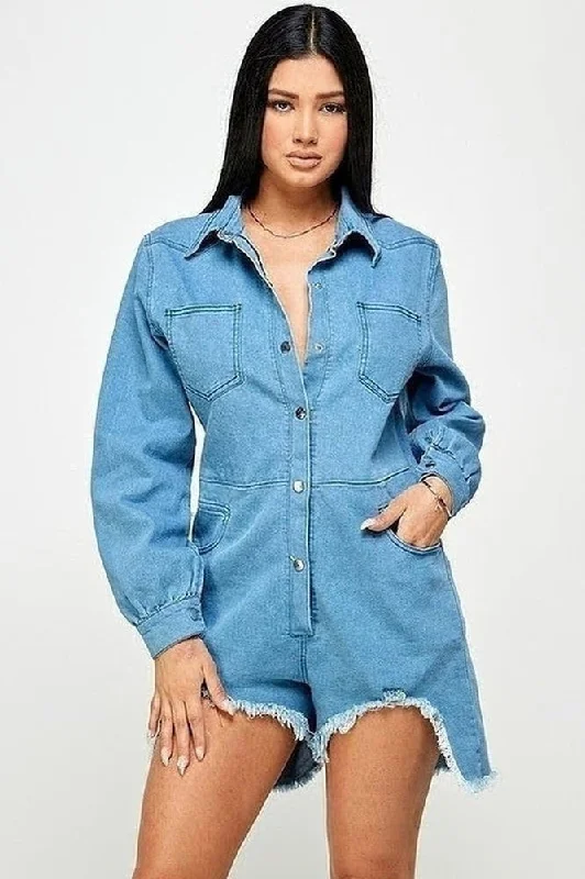 Denim Dreams Romper Padded Shoulder Romper Bold