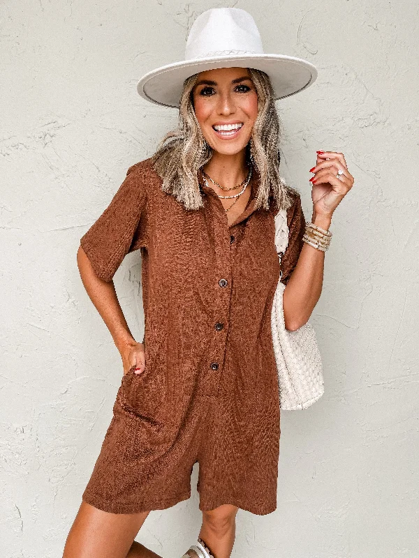 Coffee Break Textured Knit Romper Soft Jersey Romper Casual