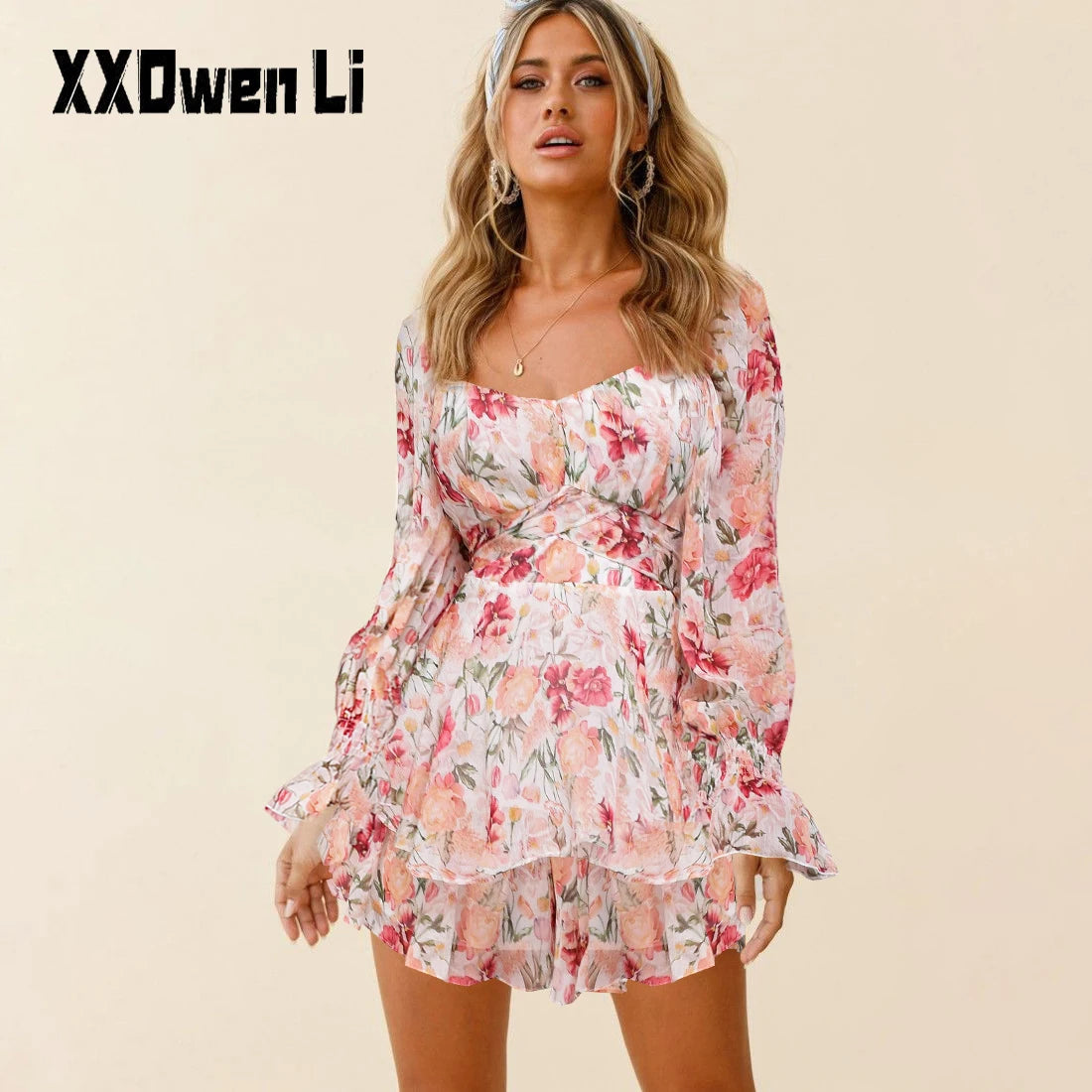 Women's Chiffon Floral Ruffled Fashion Designer Playsuit Rompers Relaxed Denim Romper Casual
