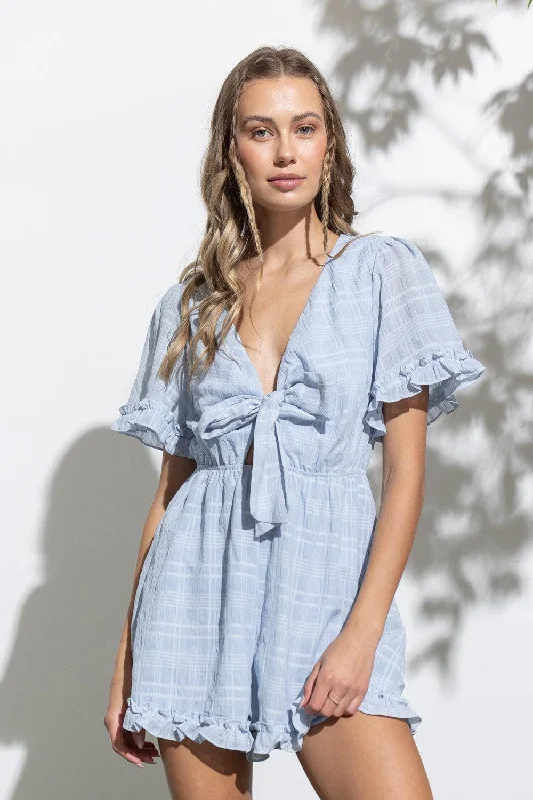 Larisa Tie Front Romper Balloon Sleeve Romper Trendy