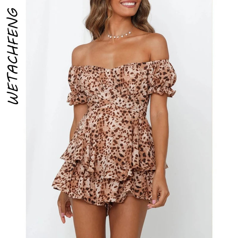 Women's Ruffles Backless Play-suit Rompers Fashion Designer Shorts Tiered Layer Romper Feminine