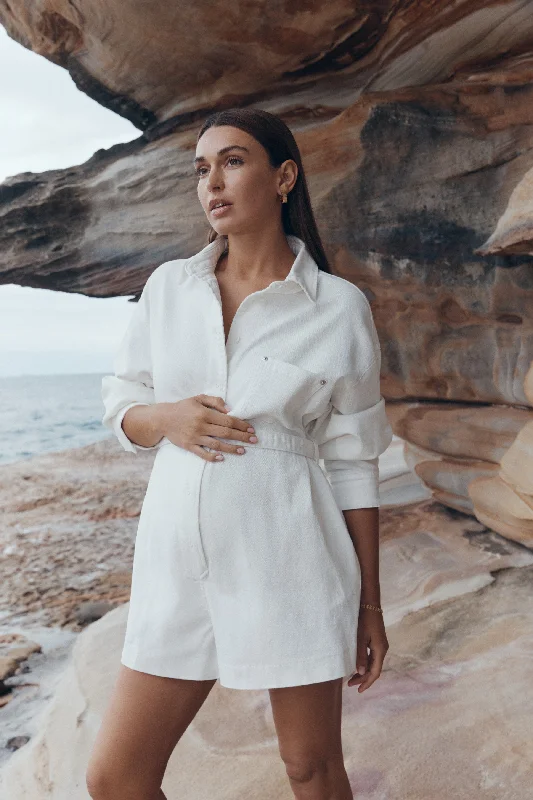 Louie Denim Romper (White) - COMING SOON White romper women fashion