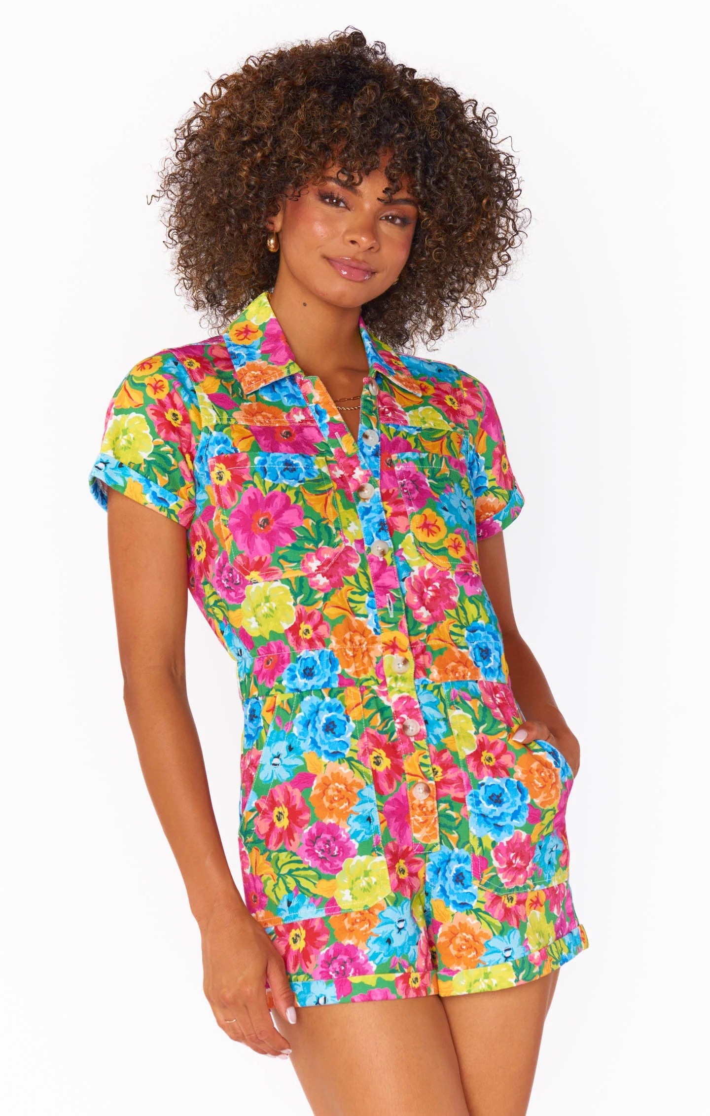Show Me Your Mumu Cannon Romper- Bright Floral Soft Waffle Knit Romper