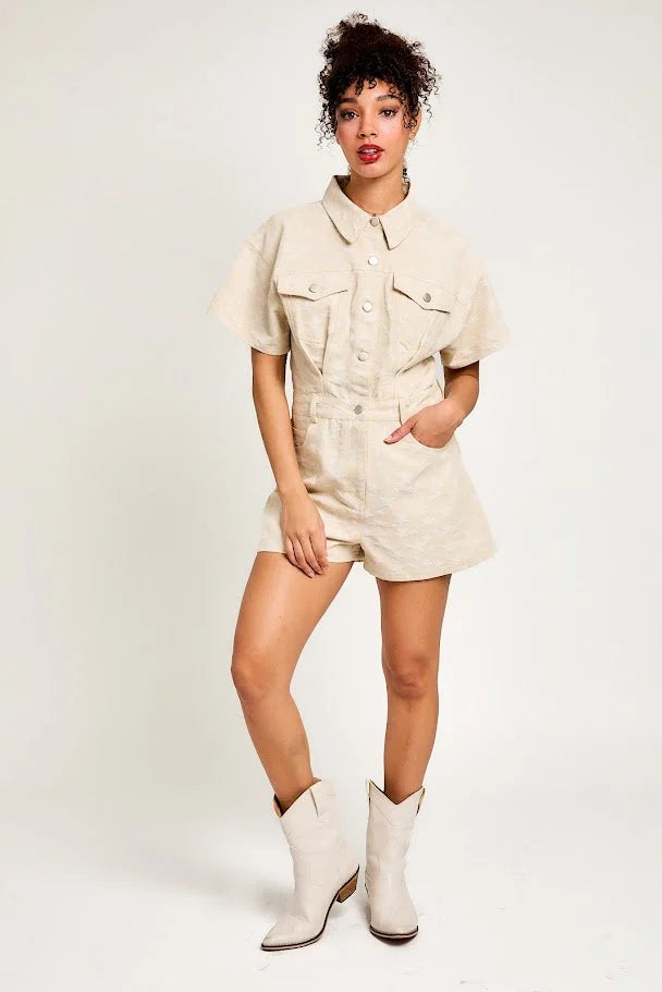 SHORT SLEEVE STAR PRINTED ROMPER Adjustable Fit Romper Comfy