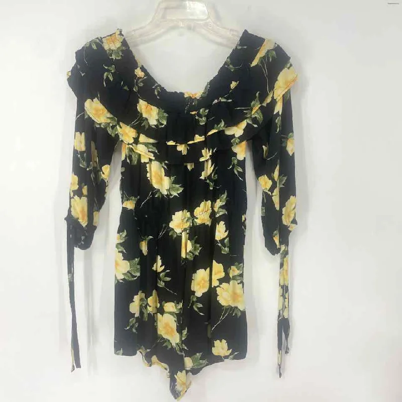 Size MEDIUM AMERICAN EAGLE Black Yellow Floral Romper Modern Chic Romper Aesthetic