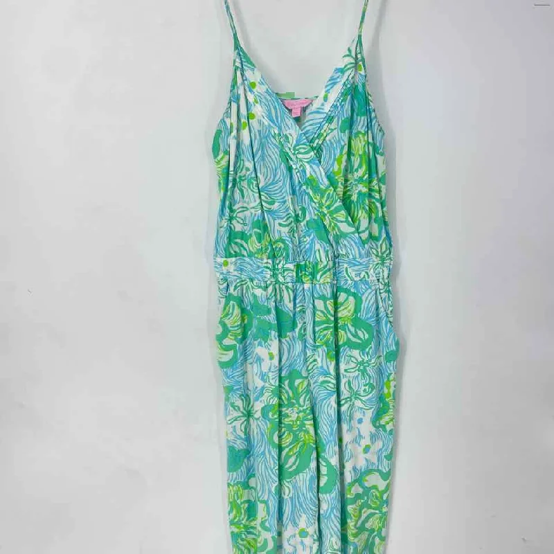 Size MEDIUM LILLY PULITZER Green Turquoise Romper Sleek Metallic Romper Party