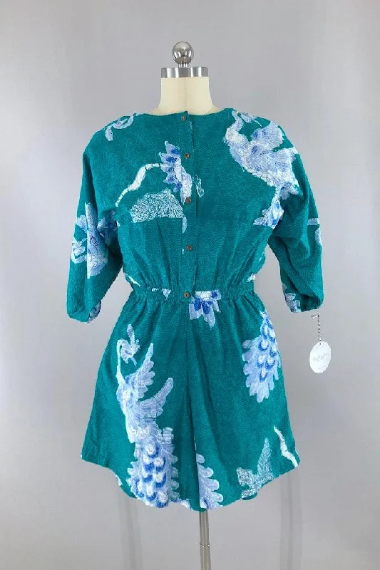 Vintage Peacock Bali Cotton Romper Chic Camouflage Romper Streetwear