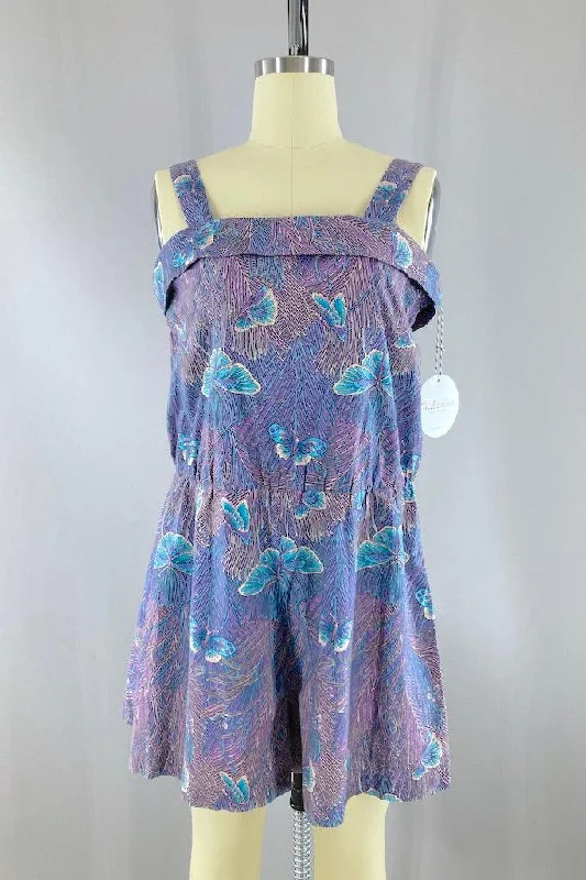 Vintage Purple Butterfly Cotton Romper Neon Green Romper Bold