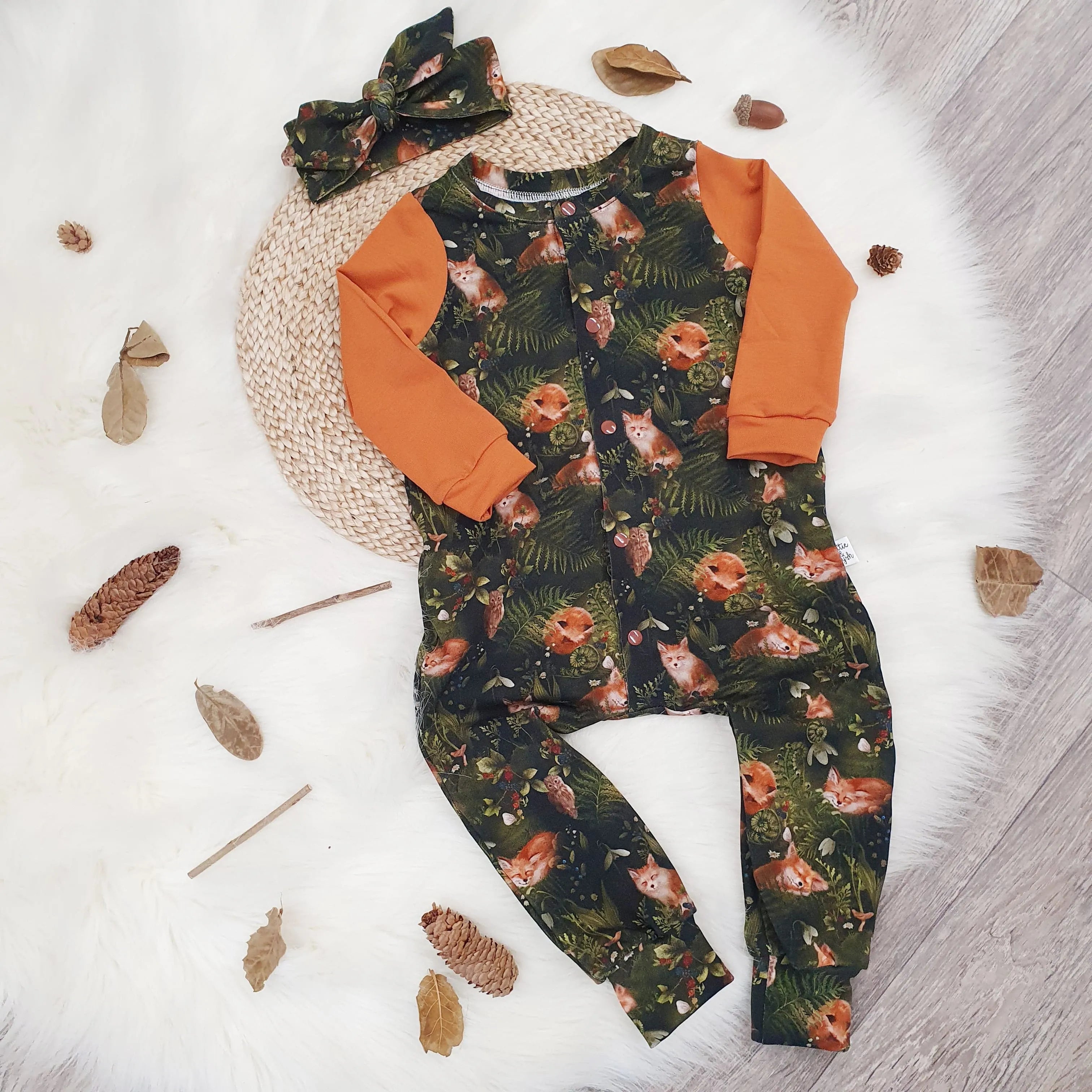 Woodland Fox Long Leg Popper Romper Romper with wide leg