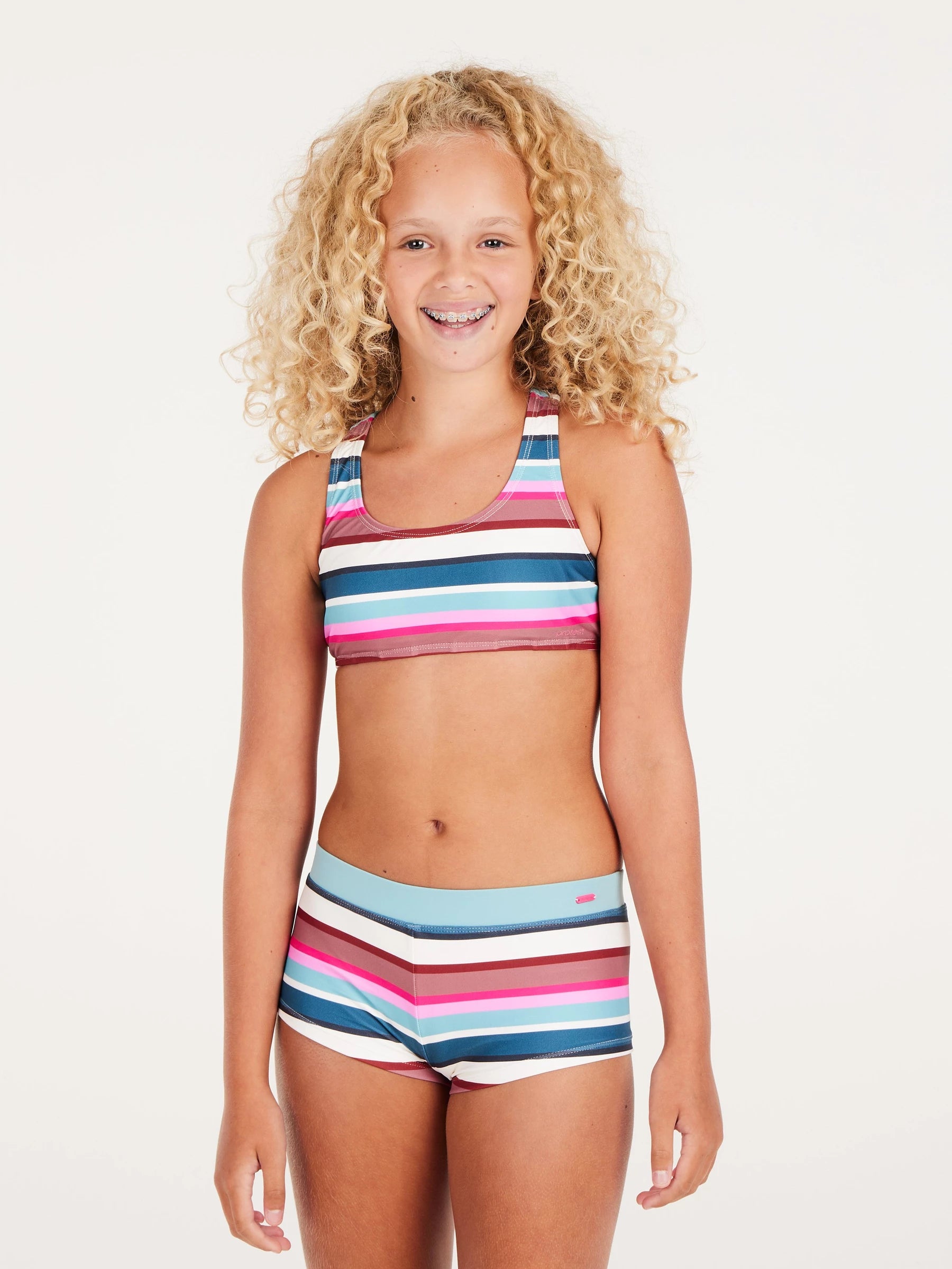 Protest PRTLAXMI JR Striped Bralette Bikini - Loud Pink Deep-V bikini, Sexy, Fashionable, Comfortable