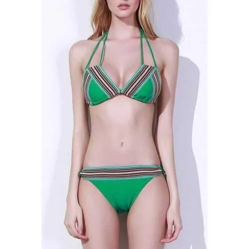 Stylish Halter Striped String Bikini Set For Women - Blackish Green Xl Fishnet bikini, Sexy, Edgy, Trendy