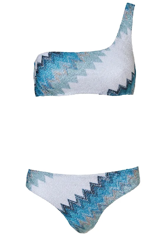 Bikini White/Sky/Blue Lamé Backless two-piece, Sexy, Comfortable, Trendy