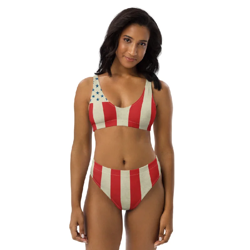 Civil Peace Flag Recycled High-Waisted Bikini Bikini with frill details, Feminine, Trendy, Sexy