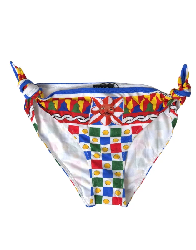 Dolce & Gabbana Multicolor Carretto Print Bikini Bottom Fringed bikini, Fun, Trendy, Sexy