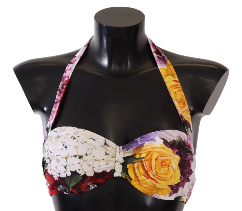 Dolce & Gabbana Chic Floral Print Bikini Top - Summer Essential Bikini with mesh sides, Sexy, Trendy, Comfortable