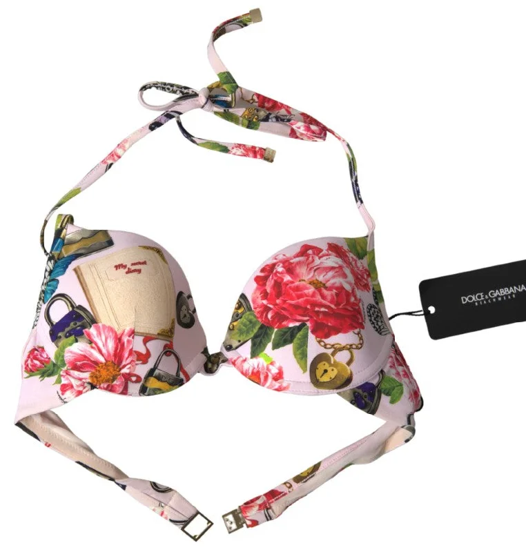 Dolce & Gabbana Chic Floral Bikini Top Elegance Drawstring bikini, Comfortable, Adjustable, Trendy