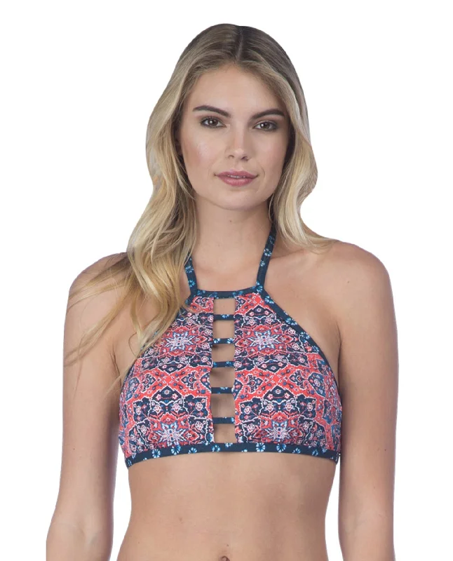 Lucky Brand Reversible Festival Medallion High Neck Bikini Top Button-up bikini, Trendy, Comfortable, Fashionable