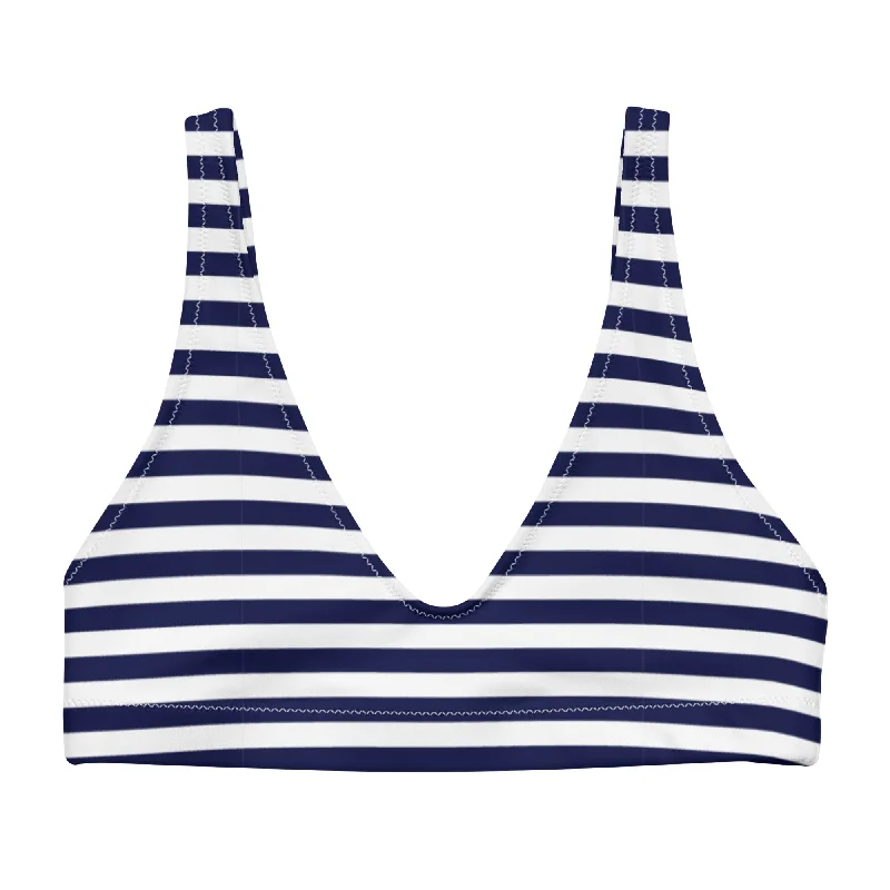 Navy Blue Nautical Stripe Bralette Bikini Top Bikini with fringe, Trendy, Fun, Sexy
