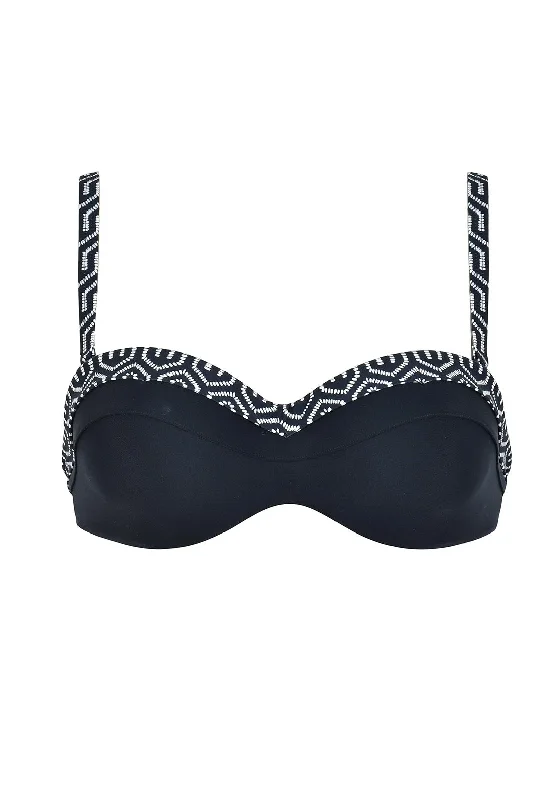 Naturana Contrast Trim Padded Underwire Bikini Top, Black Satin bikini, Luxurious, Trendy, Chic