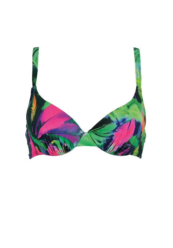 Naturana Tropical Padded Underwire Bikini Top, Green Multi Shiny bikini, Metallic fabric, Sexy, Beachwear