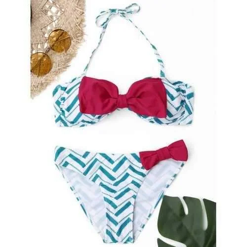 Halter Zigzag Bowknot Bikini Set - Light Blue L Halter top bikini set, Sexy, Trendy, Comfortable Halter Zigzag Bowknot Bikini Set - Light Blue L Halter top bikini set, Sexy, Trendy, Comfortable