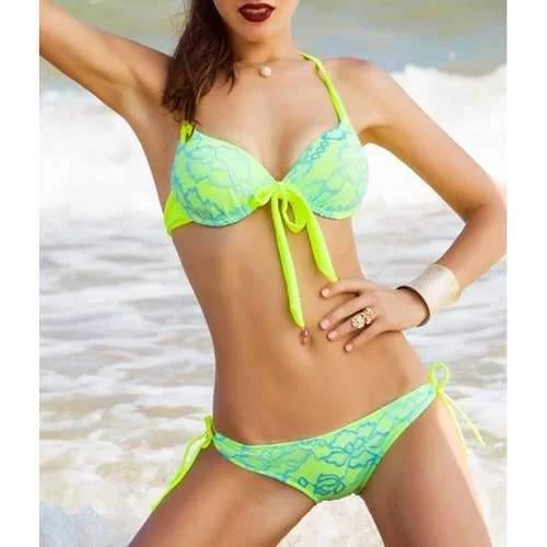 Sweet Halter Floral Print Bowknot Design Women's Bikini Set - Green Xl Animal print bikini top, Bold design, Sexy, Fashionable