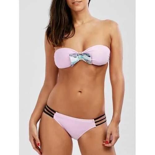 Strapless Cut Out Push Up Bandeau Bikini Set - Pink S Beach bikini, Comfortable, Stylish, Summer
