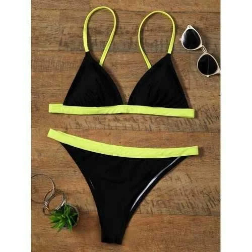 Plunging Contrast Color Skimpy Bikini - Black Xl Adjustable bikini bottom, Custom fit, Comfortable, Sexy