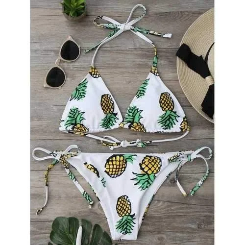 Pineapple String Bikini Set - White L Adjustable bikini, Custom fit, Comfortable, Chic